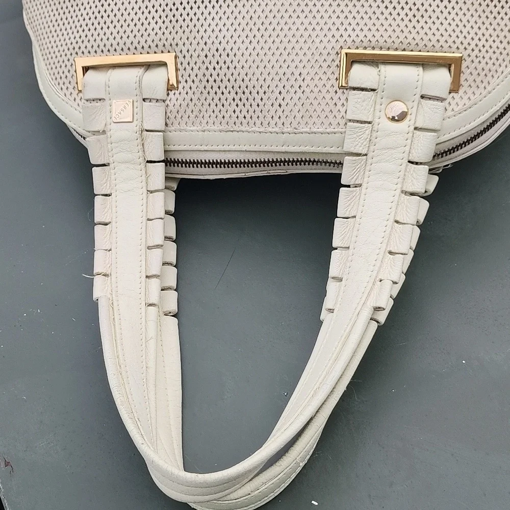 Versace Perforated Beige and Gold Leather Dome Shaped Satchel